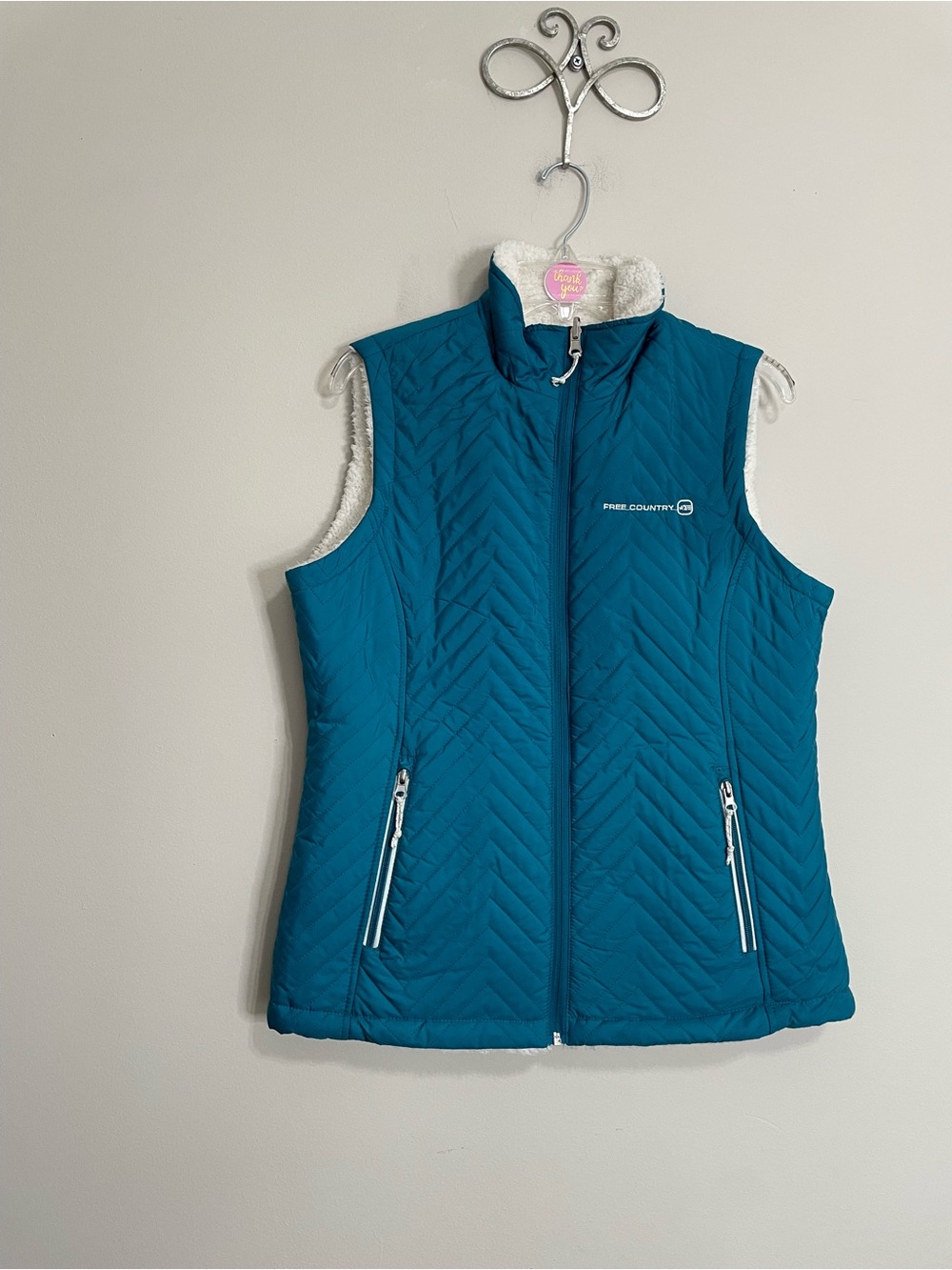 Free Country Teal Quilted Shepra -Lined Women's Vest Size Medium Hiking